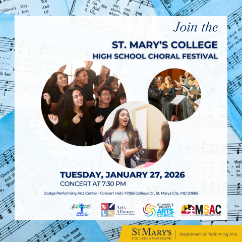 Promotional flyer for the St. Mary’s College High School Choral Festival on January 27, 2026, featuring photos of students singing and event details.