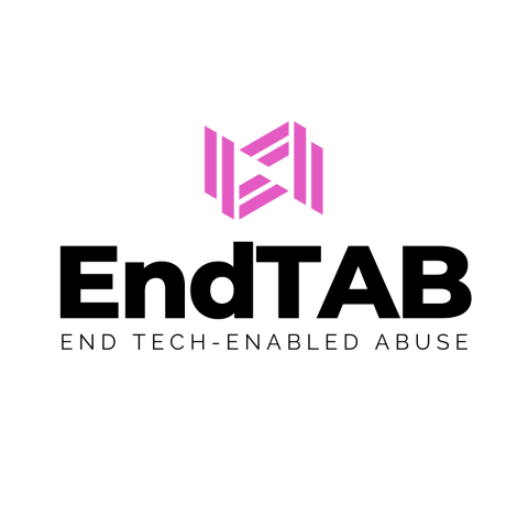 Logo for EndTAB, featuring a pink geometric design above the words "EndTAB" in bold black letters and "End Tech-Enabled Abuse" in smaller text below.