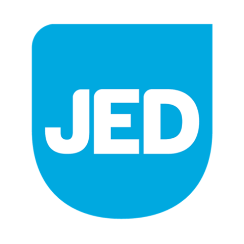 Blue shield-shaped logo with the white capital letters "JED" centered inside.