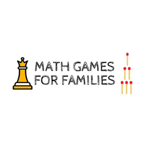 A yellow chess piece, the words “Math Games for Families,” and six matches arranged in three rows on a white background.