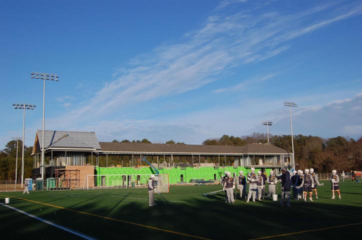 Jamie L. Roberts Stadium in progress of construction with student athletes 