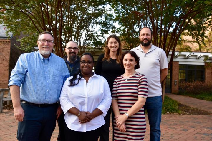 pictured: (L-R Back Row): Randolph K. Larsen, professor of chemistry; Geoffrey M. Bowers, assistant professor of chemistry; Jessica L. Malisch, assistant professor of physiology; and Laboratory Coordinator Doug Hovland. (L-R Front Row): Assistant Professor of Biochemistry Shanen Sherrer and Pamela S. Mertz, professor of chemistry and biochemistry.