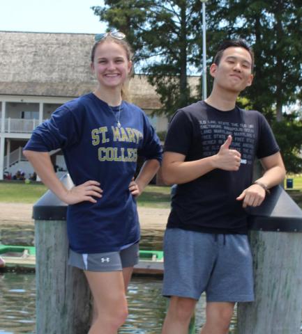 Two students shown on the docks at St. Mary's College.