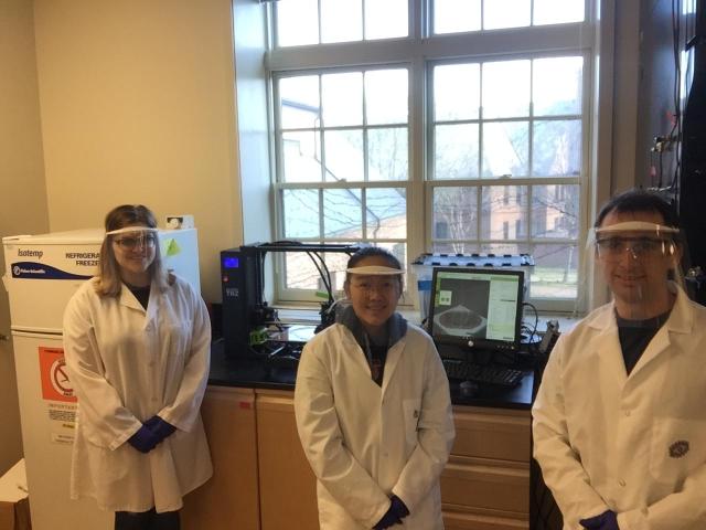 students Jennica Bark (L) and Nhu Chau (C) and Professor Troy Townsend (R)