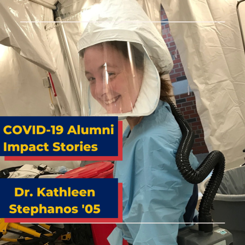 Dr. Kathleen Stephanos in protective gear