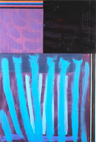 Total Station No. 4, 2019, acrylic and oil on canvas and wood, 34" x 24" x 3" artwork by Carrie Patterson