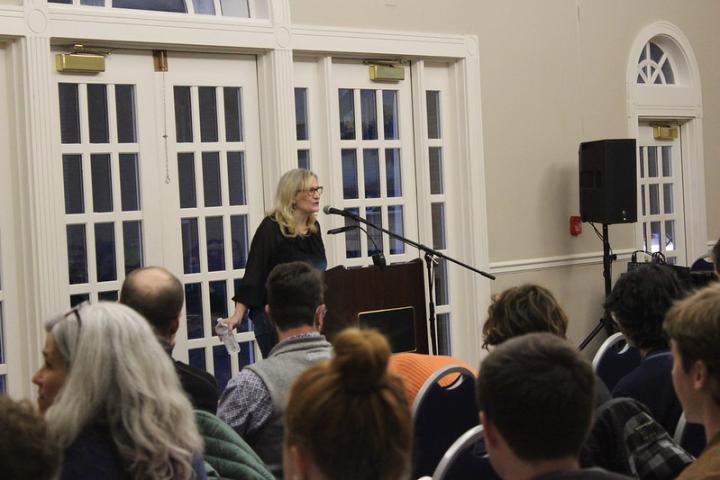 Professor Jennifer Cognard-Black reads out introductory remarks.