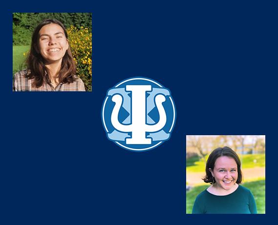 Katya Scott left, psi chi logo center, April Fraser right