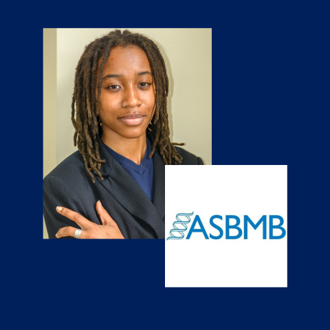 Portrait of Tamani Kingsland with ASBMB logo
