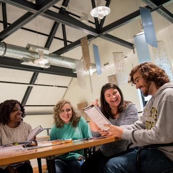 Kate Shirey talking with students 