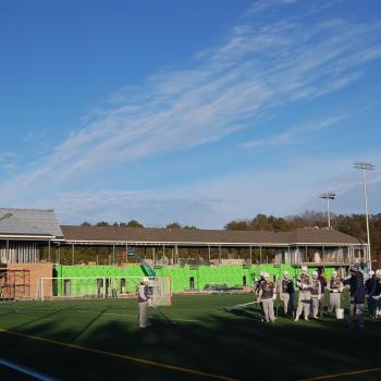 Jamie L. Roberts Stadium in progress of construction with student athletes 