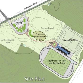 commemorative site plan in relation to the Jamie L. Roberts Stadium pictured