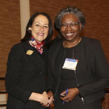 President Jordan pictured with Margaret Hamburg, AAAS president at the time of the annual meeting and current AAAS Board of Directors Chair