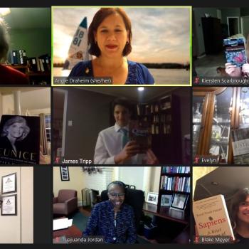Shown in photo (top row, left to right): Laraine Glidden (SMCM distinguished professor emerita and SMCM Zeta Chapter book award coordinator); Angie Draheim (SMCM Zeta Chapter vice president); Kiersten Scarbrough (Leonardtown); (middle row, left to right): Faith Anne Fitz (King’s Christian); James Tripp (Chopticon); Evelyn Kim (Great Mills); (bottom row, left to right):  Lee Capristo (SMCM Zeta Chapter president); Tuajuanda C. Jordan, PhD (SMCM president); Blake Meyer (St. Mary’s Ryken).