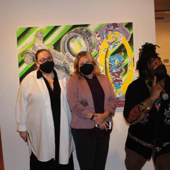 Boyden Gallery Director Erin Peters, Professor of Art Carrie Patterson, and St. Mary’s College alumnus Eli Hill ’21