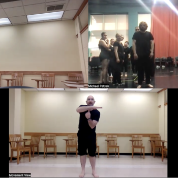 Seton Hill students following Assistant Professor Villada's instructions in their own rehearsal space.
