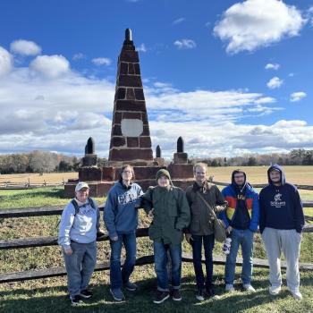 SMCM professor Mary Hall and five SMCM students at Manassas National Battlefield Park 