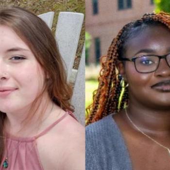 Two women posing for separate outdoor photos; one has long brown hair and light skin, the other has long braids, glasses, and dark skin.