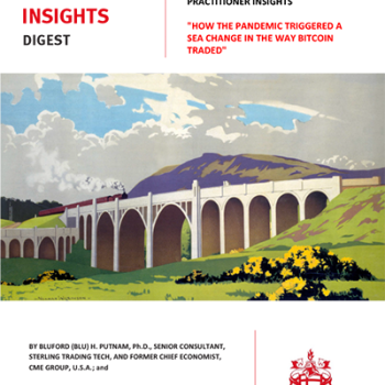 Cover of "Commodity Insights Digest," Winter 2025 edition, featuring an illustration of a train crossing a large bridge with the headline about bitcoin and the pandemic.