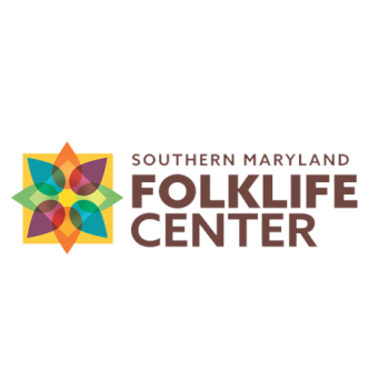 Logo for the Southern Maryland Folklife Center with a geometric, multicolored floral design beside the organization’s name in bold brown text on a light background.