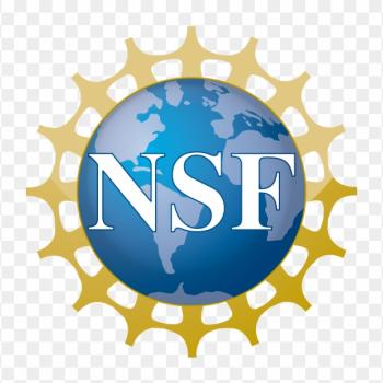 NSF logo featuring a blue globe with white continents, the letters "NSF" in white, and a gold gear-like border.