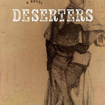 Book cover for "Deserters" by Jerry Gabriel, featuring a sepia-toned sketch of a standing person on a background resembling an old map.