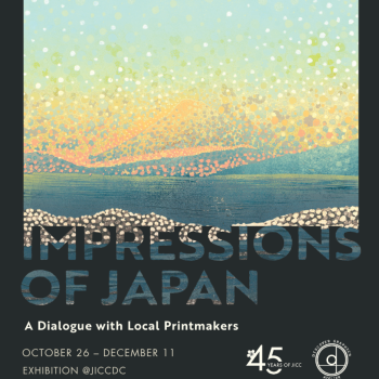 Exhibition poster titled “Impressions of Japan: A Dialogue with Local Printmakers,” October 26 – December 11 at JICCDC, featuring free admission, walk-ins welcome, and gallery hours Monday – Friday, 9am–5pm.
